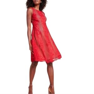 By Anthropologie Georgia Lace Dress in Red and nude Cocktail Party Wedding